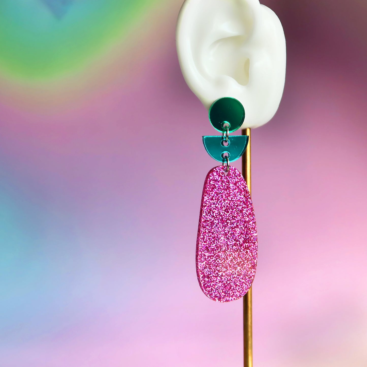 TALIA NO.6 // GREEN & TEAL MIRROR, HOLO PINK GLITTER