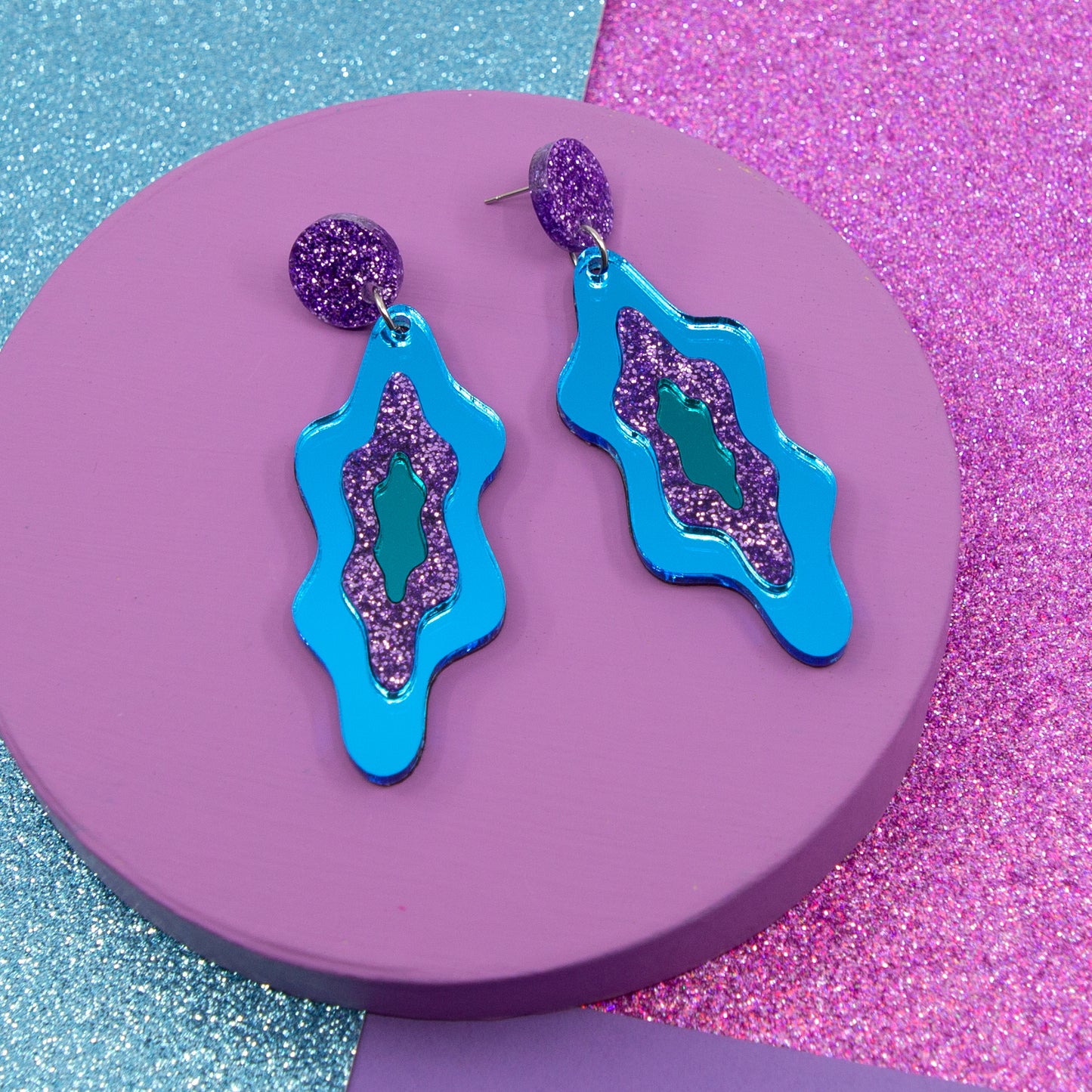 LELLIE MELTS // BLUE MIRROR & LILAC GLITTER STUD