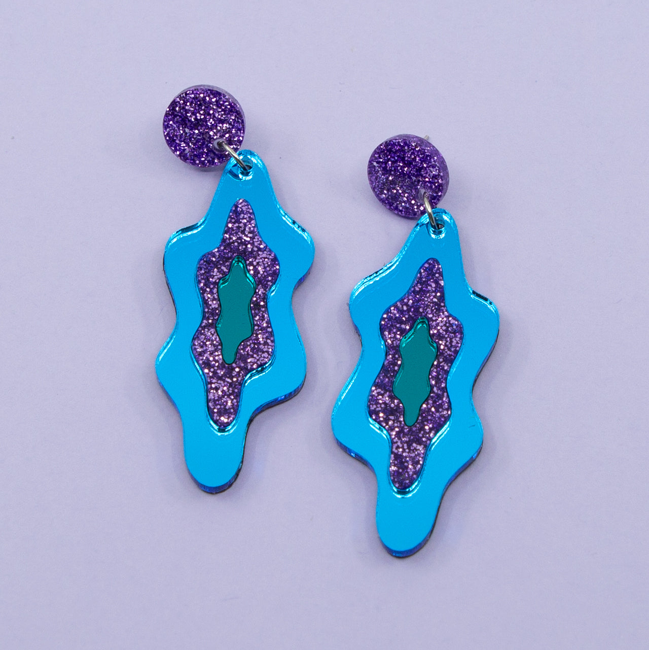 LELLIE MELTS // BLUE MIRROR & LILAC GLITTER STUD