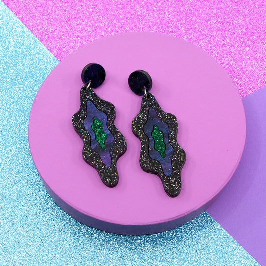 LELLIE MELTS // BLACK GLITTER & PURPLE GALAXY STUD